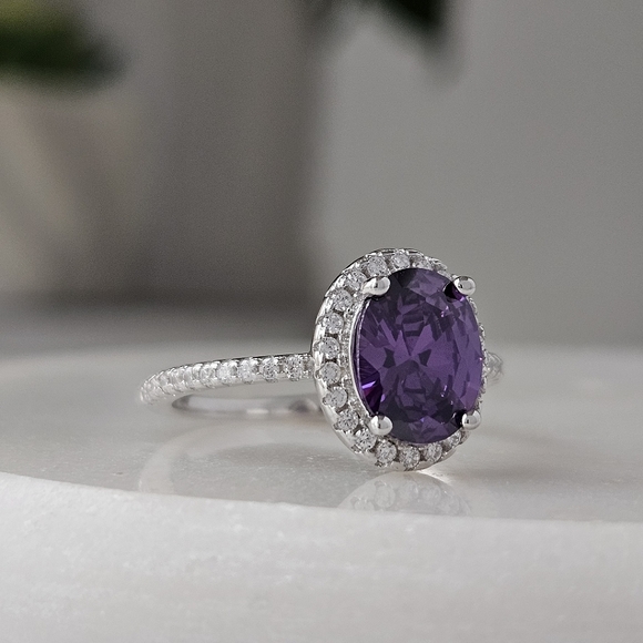 Purple Amethyst Ring Set, 925 Sterling Silver Charmed Aroma - Picture 3 of 6